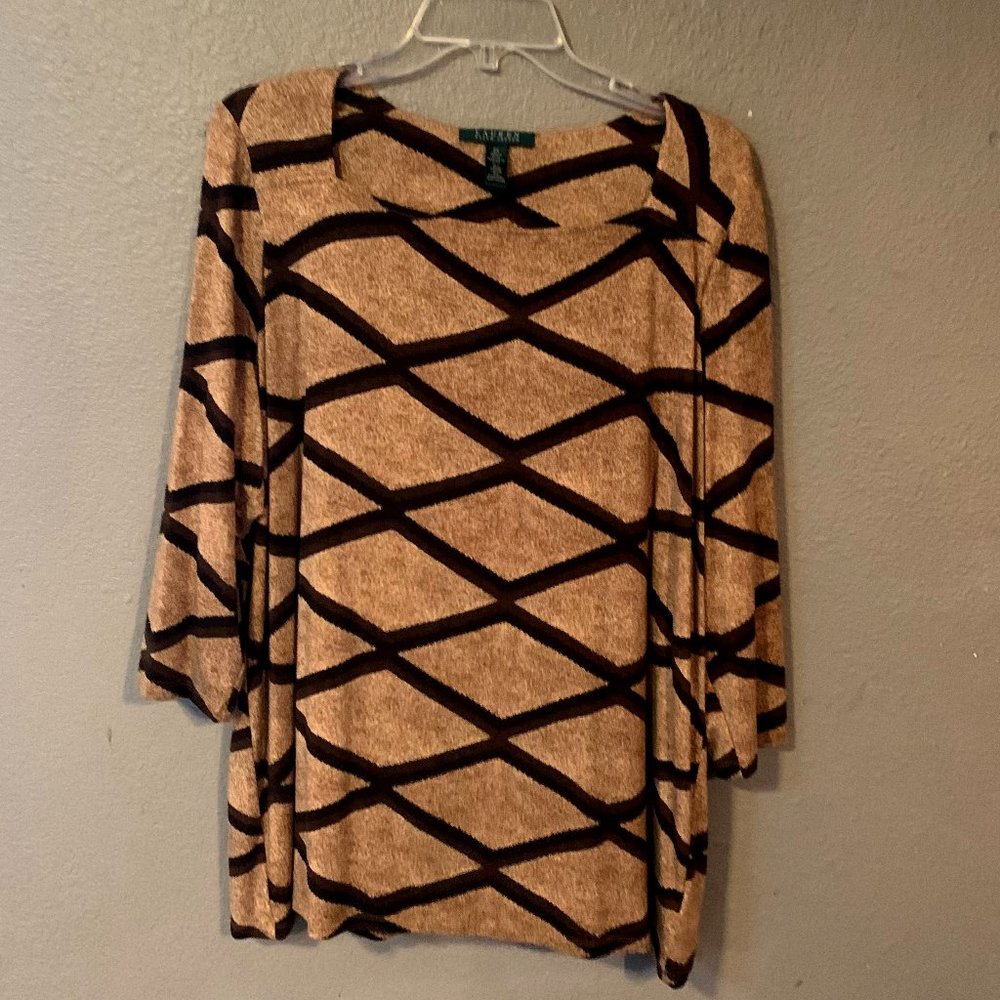 RALPH LAUREN 2X Viscose Print 3/4 Sleeve Blouse